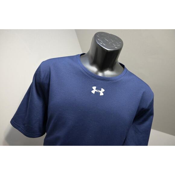 Under Armour Gym Shirt HeatGear Dark Blue Short Sleeve Athletic Mens Large - Picture 4 of 8